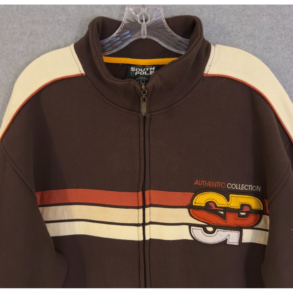 Vintage South Pole Authentic Collection Full Zip Sweater Mens Large Brown Jacket